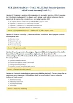 NUR 221 &lpar;Critical Care - Test 3&rpar; NCLEX Style Practice Questions&NewLine;with Correct Answers &lpar;Grade A&plus;&rpar;