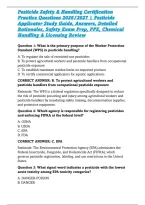 Pesticide Safety & Handling Certification Practice Questions 2026&sol;2027 &vert; Pesticide Applicator Study Guide&comma; Answers&comma; Detailed Rationales&comma; Safety Exam Prep&comma; PPE&comma; Chemical Handling & Licensing Review