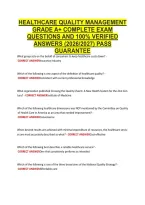 Healthcare Quality Management &NewLine;Grade A&plus; Complete Exam &NewLine;Questions And 100&percnt; Verified &NewLine;Answers &lpar;2026&sol;2027&rpar; Pass &NewLine;Guarantee 
