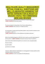 Healthcare Quality Management &NewLine;Actual Exam All Questions And &NewLine;Well Elaborated Answers Top &NewLine;Rated Version For Already A&plus; &NewLine;Graded Highly Recommended &NewLine;&vert;New And Revised 