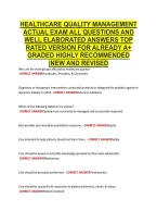Healthcare Quality Management &NewLine;Actual Exam All Questions And &NewLine;Well Elaborated Answers Top &NewLine;Rated Version For Already A&plus; &NewLine;Graded Highly Recommended &NewLine;&vert;New And Revised 