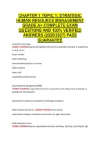 Chapter 1 Topic 1&colon; Strategic &NewLine;Human Resource Management &NewLine;Grade A&plus; Complete Exam &NewLine;Questions And 100&percnt; Verified &NewLine;Answers &lpar;2026&sol;2027&rpar; Pass &NewLine;Guarantee 