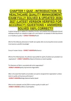 Chapter 1 Quiz - Introduction To &NewLine;Healthcare Quality Management &NewLine;Exam Fully Solved & Updated 2026&NewLine;2027 &lpar;Latest Version Verified For &NewLine;Accuracy&rpar; &lpar;Questions &plus; Answers&rpar; &NewLine;Solved 100&percnt; Correct&excl;&excl; 