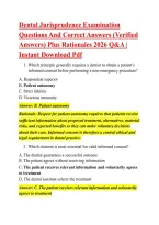 Dental Jurisprudence Examination &NewLine;Questions And Correct Answers &lpar;Verified &NewLine;Answers&rpar; Plus Rationales 2026 Q&A &vert; &NewLine;Instant Download Pdf 