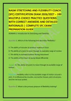 Nasm Stretching And Flexibility Coach &lpar;Sfc&rpar; Certification Exam 2026&sol;2027 &ndash; 100 Multiple-Choice Practice Questions With Correct Answers And Detailed Rationales &vert; Complete Sfc Exam Preparation Guide&NewLine;
