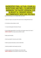 Hazwoper Final Actual Exam All &NewLine;Questions And Well Elaborated &NewLine;Answers Top Rated Version For &NewLine;Already A&plus; Graded Highly &NewLine;Recommended &vert;New And Revised 