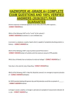 Hazwoper 40 -Grade A&plus; Complete &NewLine;Exam Questions And 100&percnt; Verified &NewLine;Answers &lpar;2026&sol;2027&rpar; Pass &NewLine;Guarantee 