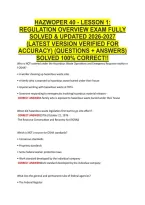 Hazwoper 40 - Lesson 1&colon; &NewLine;Regulation Overview Exam Fully &NewLine;Solved & Updated 2026-2027 &NewLine;&lpar;Latest Version Verified For &NewLine;Accuracy&rpar; &lpar;Questions &plus; Answers&rpar; &NewLine;Solved 100&percnt; Correct&excl;&excl; 