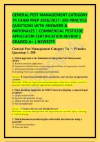 General Pest Management Category 7A Exam Prep 2026&sol;2027&colon; 350 Practice Questions With Answers & Rationales &vert; Commercial Pesticide Applicator Certification Review &vert; Graded A&plus; &vert; Newest&excl;&excl;