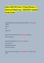 Galen NUR 265 Exam 2 Prep & Review &vert; &NewLine;Advanced Med-Surg &vert; 2026&sol;2027 Updated Study Guide &NewLine;