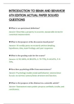 Introduction To Brain And Behavior&NewLine;6Th Edition Actual Paper Solved&NewLine;Questions