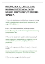 Introduction To Critical Care&NewLine;Nursing 8Th Edition Sole Klein&NewLine;Moseley Script Complete Answers&NewLine;Graded A&plus;