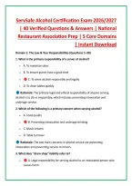 ServSafe Alcohol Certification Exam 2026&sol;2027 &NewLine;&vert; 40 Verified Questions & Answers &vert; National &NewLine;Restaurant Association Prep &vert; 5 Core Domains &NewLine;&vert; Instant Download