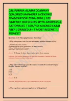 California Alarm Company Qualified Manager Licensing Examination 2026&ndash;2028 &vert; 100 Practice Questions With Answers & Rationales &vert; Bsis&sol;Psi-Aligned Exam Prep &vert;Graded A&plus; &vert; Most Recent&excl;&excl; &vert; Newest&excl;