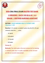 CNA Final Exam Master Test Bank &vert; 3 Versions &vert; Each 100 Qs & As &vert; A&plus; Grade &vert; Certified Nursing Assistant 2026 &NewLine;