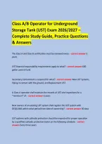Class A&sol;B Operator for Underground &NewLine;Storage Tank &lpar;UST&rpar; Exam 2026&sol;2027 &ndash; Complete Study Guide&comma; Practice Questions & Answers &NewLine;