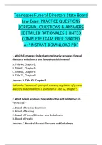 Tennessee Funeral Directors State Board &NewLine;Law Exam Practice Questions &NewLine;&vert;Original Questions & Answers &NewLine;&vert;Detailed Rationales &vert;Hinted &NewLine;Complete Exam Prep Graded &NewLine;A&plus;&ast;Instant Download Pdf 