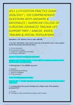 Atls 11Th Edition Practice Exam 2026&sol;2027 &vert; 250 Comprehensive Questions With Answers & Rationales &vert; American College Of Surgeons Advanced Trauma Life Support Prep &vert; Xabcde&comma; Shock&comma; Trauma & Special Populations