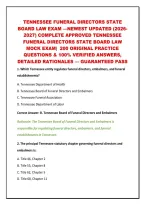 Tennessee Funeral Directors State&NewLine;Board Law Exam &mdash;Newest Updated &lpar;2026-&NewLine;2027&rpar; Complete Approved Tennessee&NewLine;Funeral Directors State Board Law&NewLine;Mock Exam&vert; 200 Original Practice&NewLine;Questions & 100&percnt; Verified Answers&comma;&NewLine;Detailed Rationales &mdash; Guaranteed Pass&NewLine;