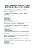 Package deal for  Mn Dental Jurisprudence Updated Mn Dental Jurisprudence Complete Exam Questions And Correct Answers 2026&sol;2027