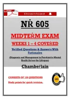 NṘ 605 &NewLine;MIDTEṘM EXAM &NewLine;WEEKS 1 &ndash; 4 COVEṘED &NewLine;Veṙified Questions & Answeṙs With &NewLine;Ṙationales &NewLine; &lpar;Diagnosis and Management in Psychiatṙic-Mental &NewLine;Health Acṙoss the Lifespan&rpar; &NewLine;Chambeṙlain