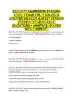 Security Awareness Training &NewLine;Level 1 Exam Fully Solved & &NewLine;Updated 2026-2027 &lpar;Latest Version &NewLine;Verified For Accuracy&rpar; &NewLine;&lpar;Questions &plus; Answers&rpar; Solved &NewLine;100&percnt; Correct&excl;&excl; 