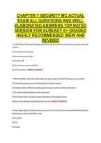 Chapter 7 Security Mc Actual &NewLine;Exam All Questions And Well &NewLine;Elaborated Answers Top Rated &NewLine;Version For Already A&plus; Graded &NewLine;Highly Recommended &vert;New And &NewLine;Revised 