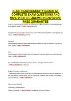 Blue Team Security Grade A&plus; &NewLine;Complete Exam Questions And &NewLine;100&percnt; Verified Answers &lpar;2026&sol;2027&rpar; &NewLine;Pass Guarantee