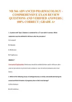 Nr 566 Advanced Pharmacology -&NewLine;Comprehensive Exam Review&NewLine;Questions And Verified Answers &vert;&NewLine;100&percnt; Correct &vert; Grade A&plus;