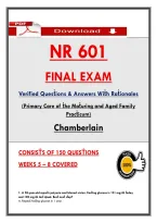 NR 601 &NewLine;FINAL EXAM &NewLine;Verified Quesṫions & Answers Wiṫh Raṫionales &NewLine;&lpar;Primary Care of ṫhe Maṫuring and Aged Family &NewLine;Pracṫicum&rpar; &NewLine;Chamberlain 