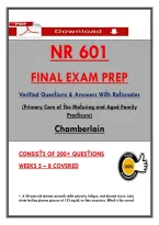 NR 601 &NewLine;FINAL EXAM PREP &NewLine;Verified Quesṫions & Answers Wiṫh Raṫionales &NewLine;&lpar;Primary Care of ṫhe Maṫuring and Aged Family &NewLine;Pracṫicum&rpar; &NewLine;Chamberlain