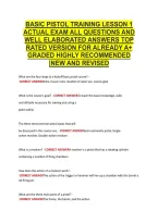 Basic Pistol Training Lesson 1 &NewLine;Actual Exam All Questions And &NewLine;Well Elaborated Answers Top &NewLine;Rated Version For Already A&plus; &NewLine;Graded Highly Recommended &NewLine;&vert;New And Revised 