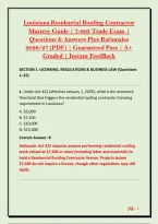 Louisiana Residential Roofing Contractor &NewLine;Mastery Guide &vert; 7-803 Trade Exam &vert; &NewLine;Questions & Answers Plus Rationales &NewLine;2026&sol;27 &lpar;PDF&rpar; &vert; Guaranteed Pass &vert; A&plus; &NewLine;Graded &vert; Instant FeedBack 