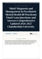 NR607 Diagnosis and Management in Psychiatric Mental Health III Practicum Final Exam Questions and Answers Comprehensive Updated 2026&sol;2027 Chamberlain University
