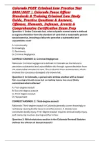 Colorado POST Criminal Law Practice Test 2026&sol;2027 &vert; Colorado Peace Officer Standards & Training Criminal Law Study Guide&comma; Practice Questions & Answers&comma; Offenses&comma; Elements&comma; Defenses&comma; Arrests & Comprehensive Certification Exam Prep