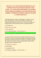 Montana All Lines Adjuster Person Exam And Practice Exam Newest 2026&sol; 2027 Test Bank&vert; All Lines Adjuster Person Exam Prep With Complete 300 Real Exam Questions And Correct Verified Answers&sol; Already Graded A&plus; &lpar;Most Recent&excl;&excl;&rpar; 