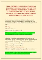 Texas Certified Pest Control Technician Exam Practice Exam Newest 2026&sol; 2027 Test Bank&vert; Certified Pest Control Technician Exam Prep With Complete 300 Real Exam Questions And Correct Verified Answers&sol; Already Graded A&plus; &lpar;Most Recent&excl;&excl;&rpar; 