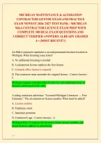 Michigan Maintenance & Alteration Contractor License Exam And Practice Exam Newest 2026&sol; 2027 Test Bank&vert; Michigan M&A Contractor Licence Exam Prep With Complete 300 Real Exam Questions And Correct Verified Answers&sol; Already Graded A&plus; &lpar;Most Recent&excl;&excl;&rpar; 