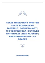 Texas Manicurist Written State Board Exam 2026&sol;2027 &vert; Cosmetology &vert; 100 Verified Q&A &vert; Detailed Rationales &vert; Ngn-Aligned &vert; Pass Guaranteed &ndash; A&plus; Graded