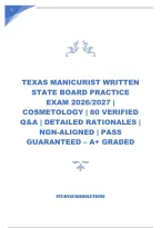 Texas Manicurist Written State Board Practice Exam 2026&sol;2027 &vert; Cosmetology &vert; 80 Verified Q&A &vert; Detailed Rationales &vert; Ngn-Aligned &vert; Pass Guaranteed &ndash; A&plus; Graded