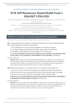 NUR 2459 RASMUSSEN MENTAL HEALTH EXAM 1 & 2 PACKAGE DEAL 2026&sol;2027 &vert; Complete Test Bank with Verified Answers & Rationales &vert; Pass Guaranteed - A&plus; Graded