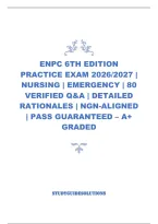 Enpc 6Th Edition Practice Exam 2026&sol;2027 &vert; Nursing &vert; Emergency &vert; 80 Verified Q&A &vert; Detailed Rationales &vert; Ngn-Aligned &vert; Pass Guaranteed &ndash; A&plus; Graded&NewLine;