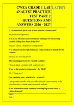 Cwea Grade 1 Lab &NewLine;Analyst Practice &NewLine;Test Part 2 &NewLine;Questions And &NewLine;Answers 2026 - 2027
