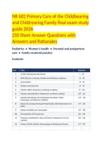 NR 602 Primary Care of the Childbearing&NewLine;and Childrearing Family final exam study guide 2026&NewLine;250 Short-Answer Questions with Answers and Rationales&NewLine;