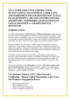Ancc Nurse Executive Certification &ndash; &NewLine;Human Capital Management&comma; Labor Laws&comma; &NewLine;And Workforce Engagement Review Actual &NewLine;Exam &lbrack;Question 1- 200&rsqb; And Answers Updated &NewLine;2026&sol;2027&vert; 100&percnt; Verified&vert;Detailed Rationales &NewLine;Pass Guaranteed A&plus; Graded &vert;Instant &NewLine;Downlo