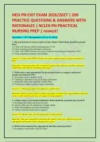 Hesi Pn Exit Exam 2026&sol;2027 &vert; 200 Practice Questions & Answers With Rationales &vert; Nclex-Pn Practical Nursing Prep &vert; Newest&excl;