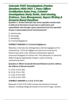 Colorado POST Investigations Practice Questions 2026&sol;2027 &vert; Peace Officer Certification Exam Prep&comma; Criminal Investigations Study Guide&comma; Interviewing&comma; Evidence&comma; Case Management&comma; Report Writing & Scenario-Based Questions