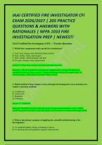 Iaai Certified Fire Investigator Cfi Exam 2026&sol;2027 &vert; 205 Practice Questions & Answers With Rationales &vert; Nfpa 1033 Fire Investigation Prep &vert; Newest&excl;