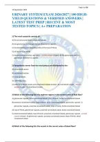 Urinary System Exam 2026&sol;2027 &vert; 100 High-Yield Questions & Verified Answers &vert; Latest Test Prep &vert; Recent & Most Tested Topics &vert; A&plus; Preparation&NewLine; &NewLine;