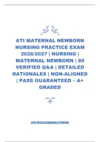 Ati Maternal Newborn Nursing Practice Exam 2026&sol;2027 &vert; Nursing &vert; Maternal Newborn &vert; 80 Verified Q&A &vert; Detailed Rationales &vert; Ngn-Aligned &vert; Pass Guaranteed &ndash; A&plus; Graded